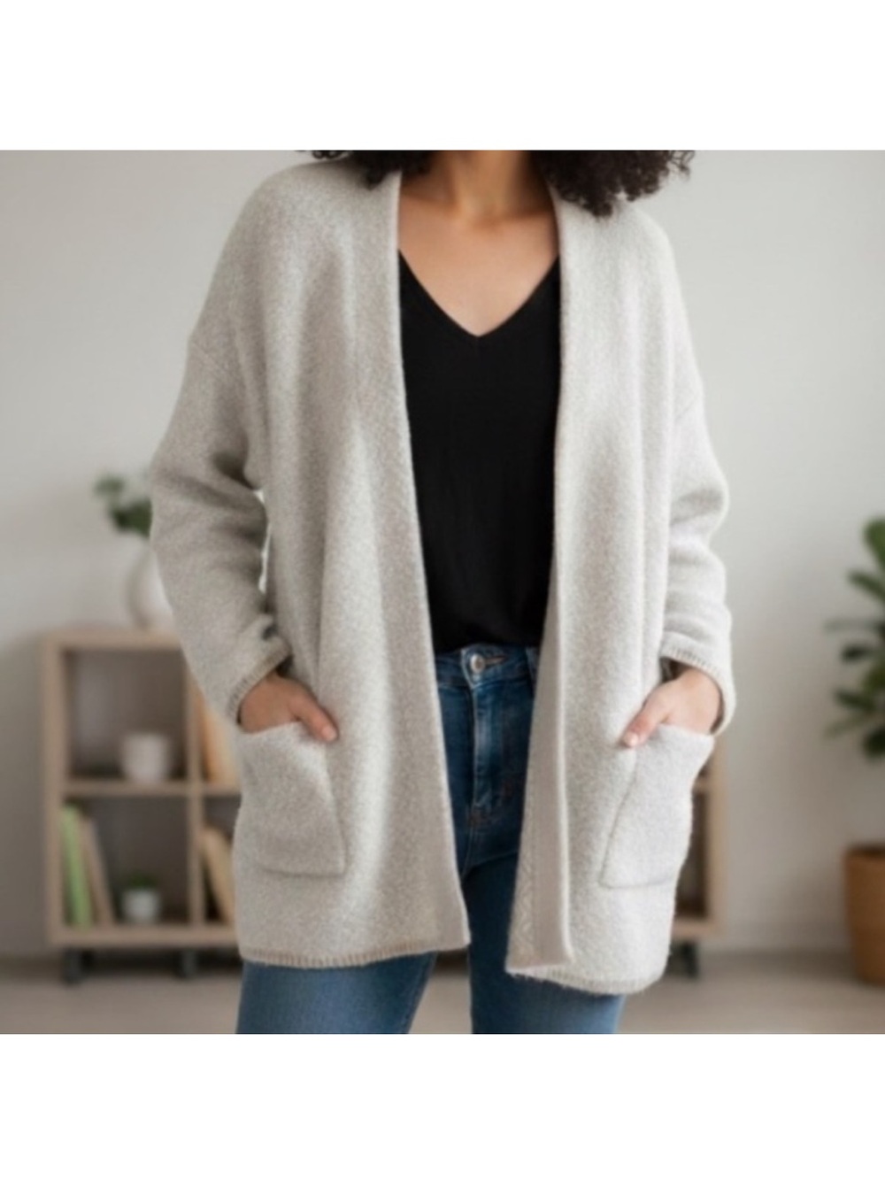 Mango Open Front Cardigan Sweater Size Small Oversized Cream Tan